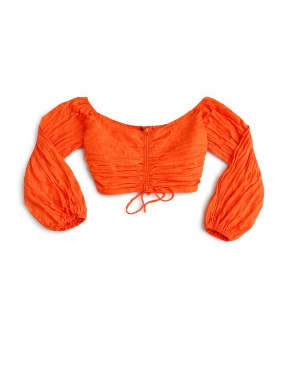 Urban Outfitters Tops - Urban Outfitters Bright Orange Off-Shoulder Ruched Tie-Front Crop Top
